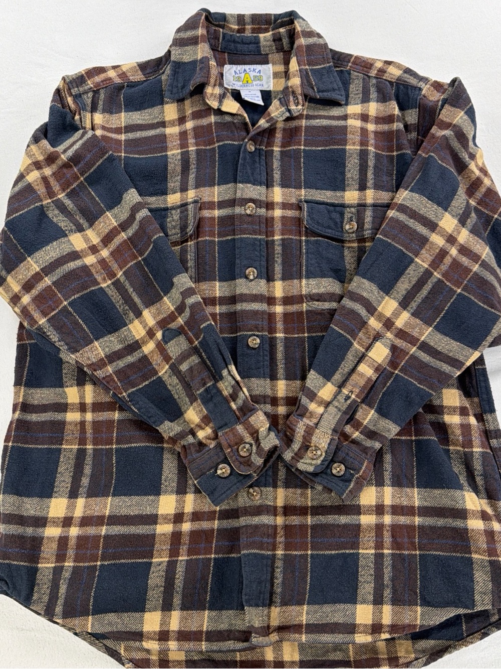 Men's Plaid Button-Down Shirt - Navy, Brown & Cream